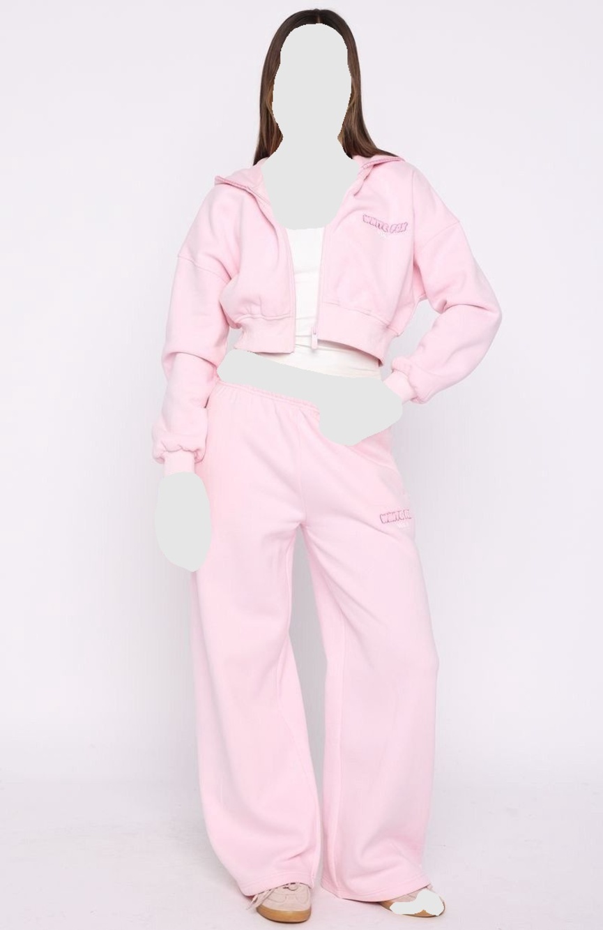 White Fox Boutique Posy Pink Wide Leg Pants And Crop Hoodie Set M/L New